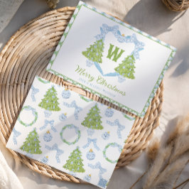 Blue Chinoiserie Julgran Monogram Vapensköld Julkort