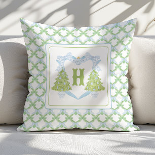 Blue Chinoiserie Julgran Monogram Vapensköld Kudde