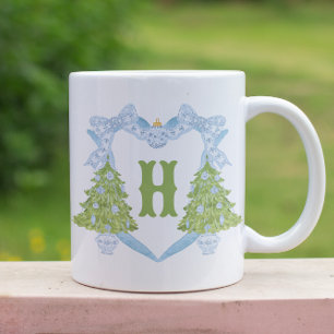 Blue Chinoiserie Julgran Monogram Vapensköld Två-Tonad Mugg
