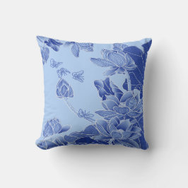Blue Chinoiserie Lotus Mandala Bloom Caption Kudde