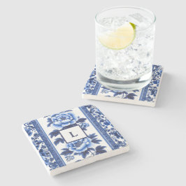 Blue Chinoiserie Monogram Stenunderlägg