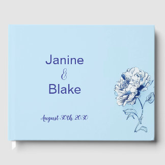Blue Chinoiserie Peony Bröllop Guestbook Gästböcker
