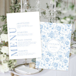 Blue chinoiserie porcelain blommigt bröllop-menyn tilläggskort