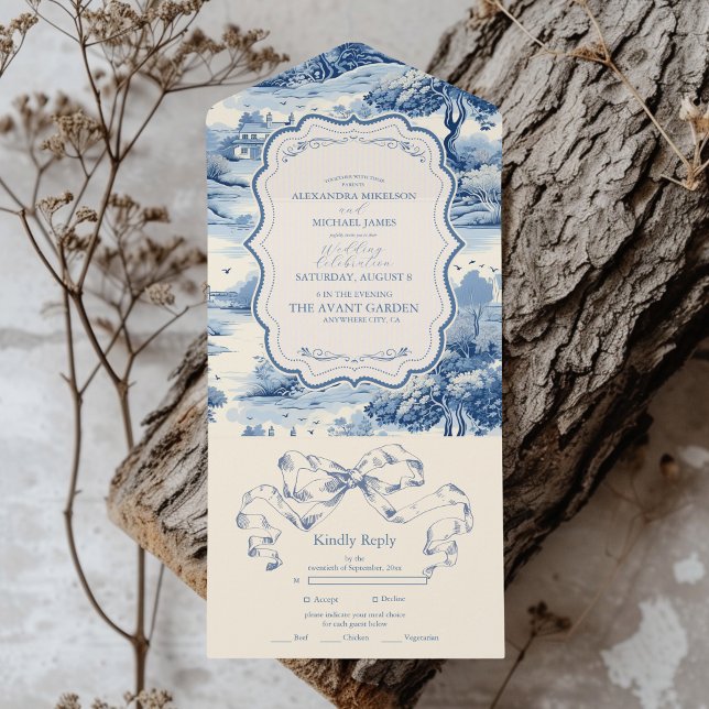 Blue Chinoiserie Porcelain Botanical Peony Bröllop (Skapare uppladdad)