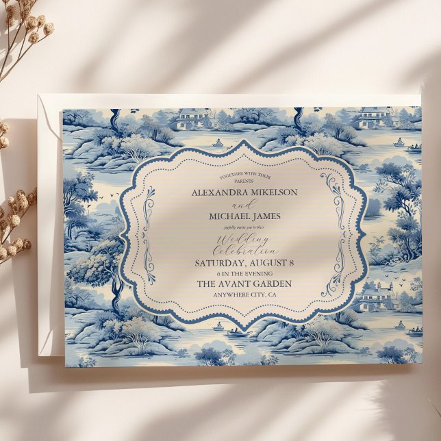 Blue Chinoiserie Porcelain Botanical Peony Bröllop Inbjudningar (Skapare uppladdad)