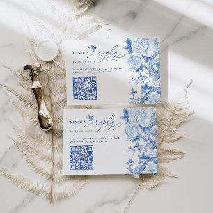 Blue Chinoiserie QR Code Bröllop OSA på webbplats Kort