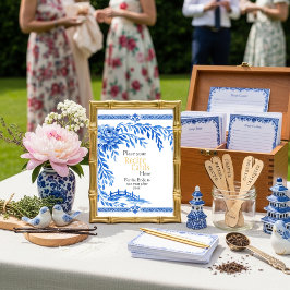 Blue Chinoiserie Recipe Cards Here Sign Inbjudningar