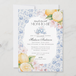 Blue Chinoiserie Tea Party Baby Shower Toile Inbjudningar