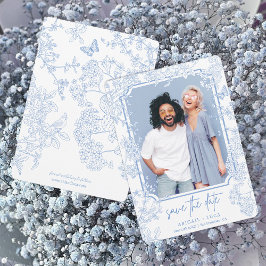 Blue Chinoiserie Toile Bröllop Spara Foto Inbjudningar
