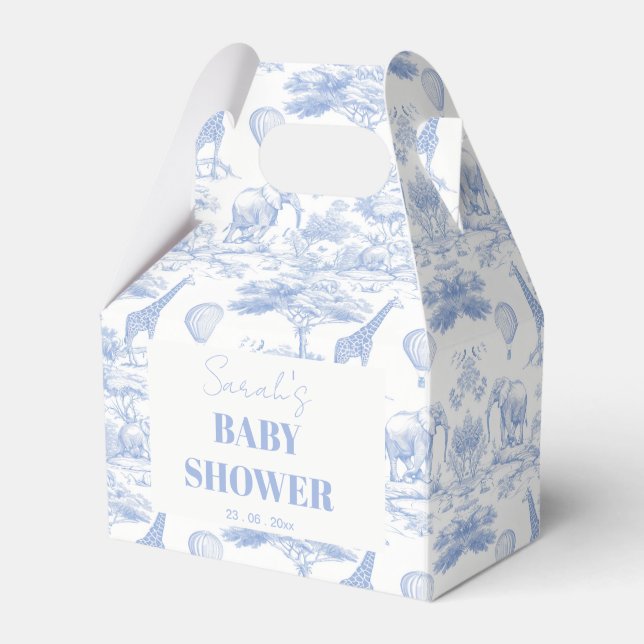 Blue Chinoiserie Toile de Jouy Baby Shower Favor B Presentaskar (Framsidan Sidan)