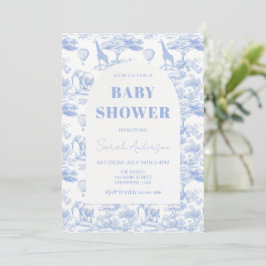 Blue Chinoiserie Toile de Jouy Baby Shower Inbjudningar