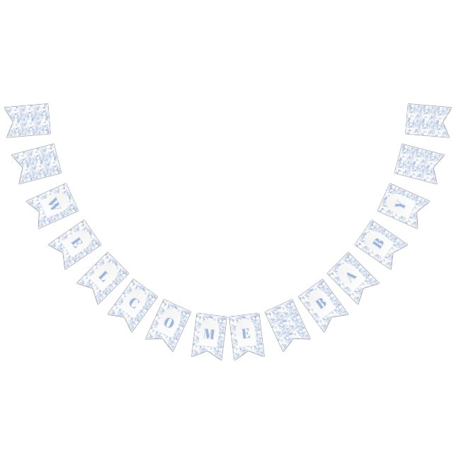 Blue Chinoiserie Toile de Jouy Baby Shower Vimplar (Alla)