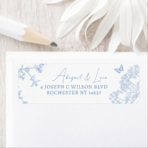 Blue Chinoiserie Toile de Jouy Bröllop Adress Returadress Etikett