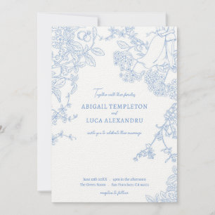 Blue Chinoiserie Toile de Jouy bröllopsinbjudan Inbjudningar