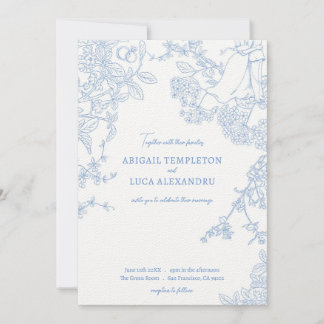 Blue Chinoiserie Toile de Jouy bröllopsinbjudan Inbjudningar
