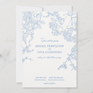 Blue Chinoiserie Toile de Jouy bröllopsinbjudan Inbjudningar