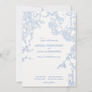 Blue Chinoiserie Toile de Jouy bröllopsinbjudan Inbjudningar