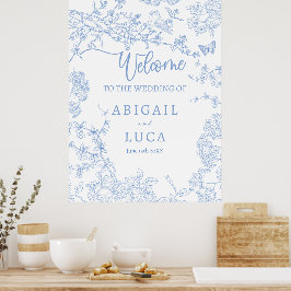 Blue Chinoiserie Toile Jouy Bröllop Välkomstskylt Poster