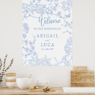 Blue Chinoiserie Toile Jouy Bröllop Välkomstskylt Poster