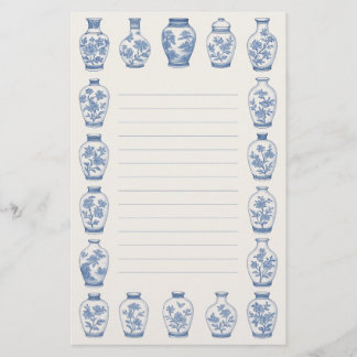 Blue Chinoiserie Vase Stationery – Elegant Lined  Brevpapper
