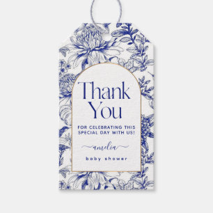 Blue Chinoiserie Victorian Blommigt babydusch Presentetikett