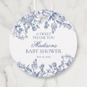 Blue Chinoiserie Vintage Blommigt Baby Shower Circ Gåvor Etiketter