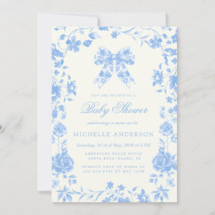 Blue Chinoiserie Vintage Blommigt BabyShower Inbjudningar