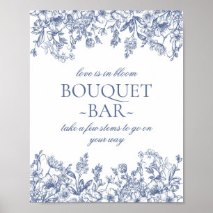 Blue Chinoiserie Vintage Blommigt Möhippa Bouquet Poster
