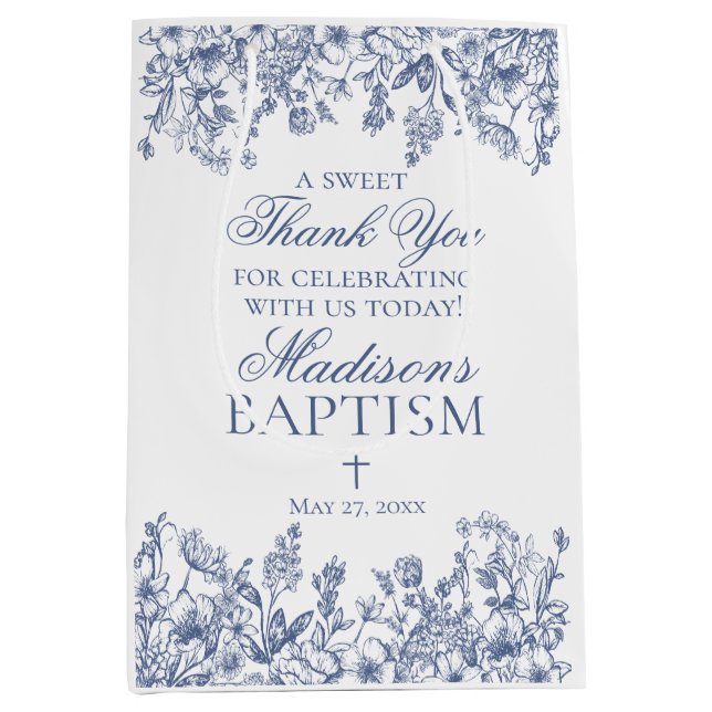 Blue Chinoiserie Vintage Floral Baptism Favors (Framsidan)