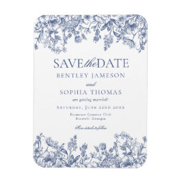 Blue Chinoiserie Vintage Floral Save the Date Card Magnet