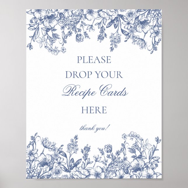 Blue Chinoiserie Vintage Floral Share a Recipe Poster (Framsidan)