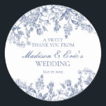 Blue Chinoiserie Vintage Floral Wedding Circle Runt Klistermärke<br><div class="desc">Love is in bloom! This Blue Chinoiserie Party Decor Collection, features delicate toile floral patterns for timeless elegance. Each piece in this collection showcases intricate designs in shades of blue, evoking a sense of sophistication and elegance. ★ Let me help you plan your next party! ★ If you need coordinating...</div>