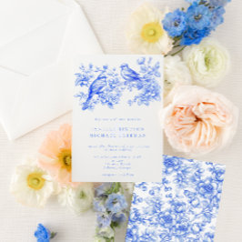 Blue Chinoiserie Vintage Love birds Bröllop Inbjudningar
