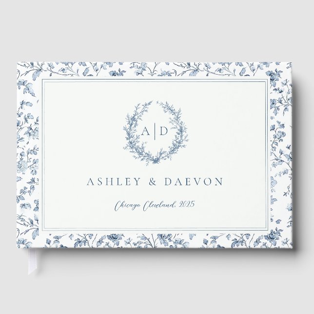 Blue Chinoiserie Wedding Gästböcker (Framsida)