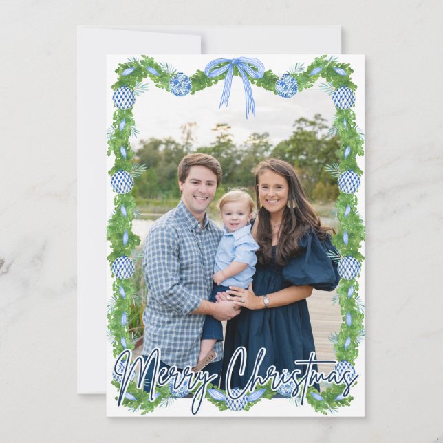 Blue Chinoserie Ornament Navy Ram Card Tack Kort (Framsida)