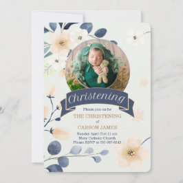 Blue Christening for Pojke Gult Blommars Inbjudningar