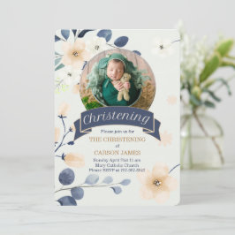 Blue Christening for Pojke Gult Blommars Inbjudningar