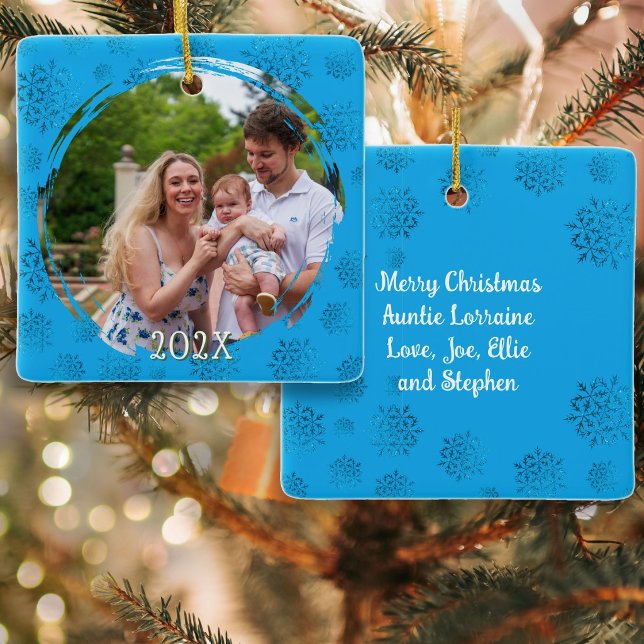 Blue Christmas Brushstroke Frame Photo Ornament (Skapare uppladdad)