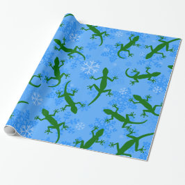 Blue christmas geckos reptile snöflingor presentpapper