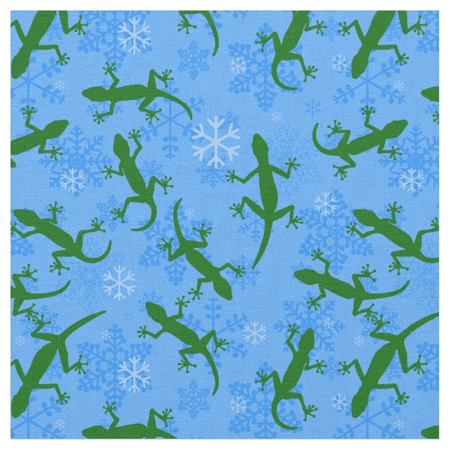 Blue christmas geckos reptile snöflingor tyg (Närbild)