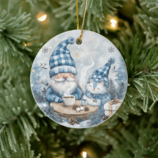 Blue Christmas Gnome Julgransprydnad Keramik