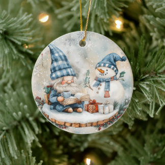 Blue Christmas Gnome Julgransprydnad Keramik