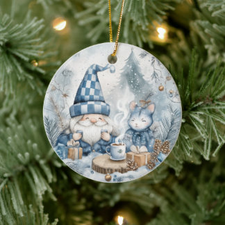 Blue Christmas Gnome Julgransprydnad Keramik