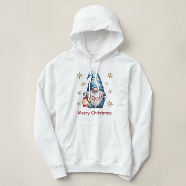 Blue Christmas Gnome with Red Lantern Berries T Shirt (Design framsida)