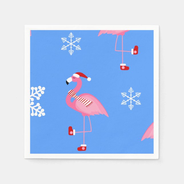 Blue christmas jultomten flamingo pappersservett (Framsidan)