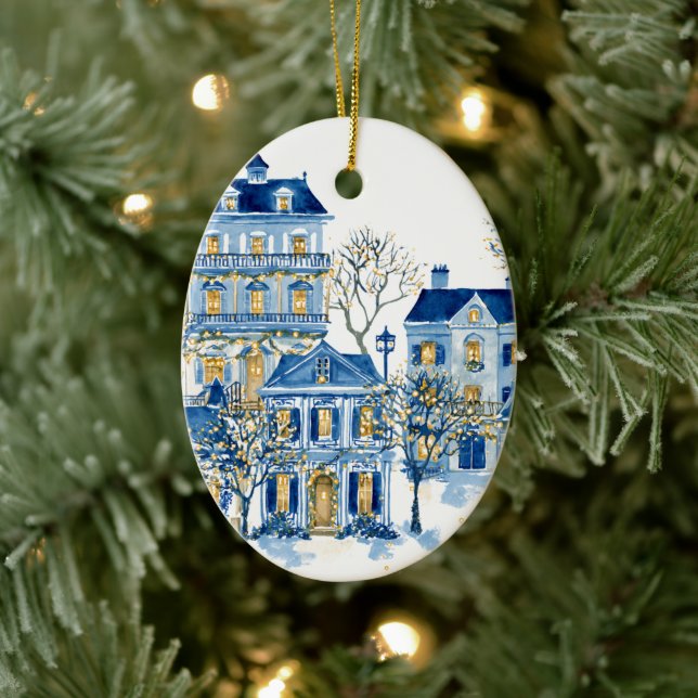 Blue Christmas Oval Ornament – Holiday Tree Decor (Träd)