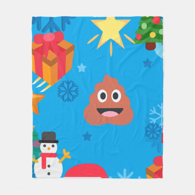 Blue christmas poop emoji fleecefilt (Framsidan)