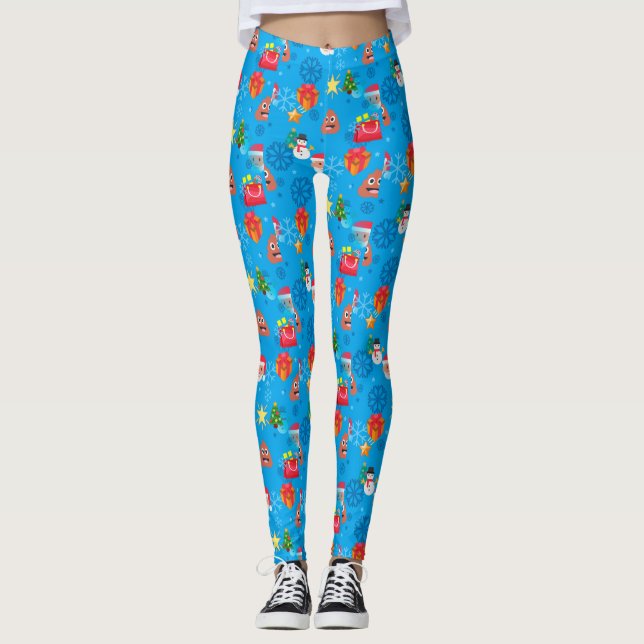 Blue christmas poop emoji leggings (Framsida)