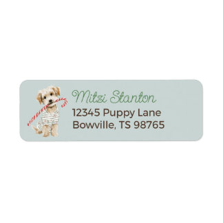 Blue Christmas Puppy in a Scarf address label Returadress Etikett