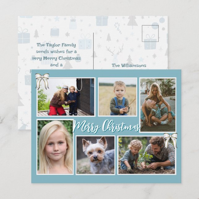 Blue Christmas Six Photos Message Postcard Helg Vykort (Fram/baksida)